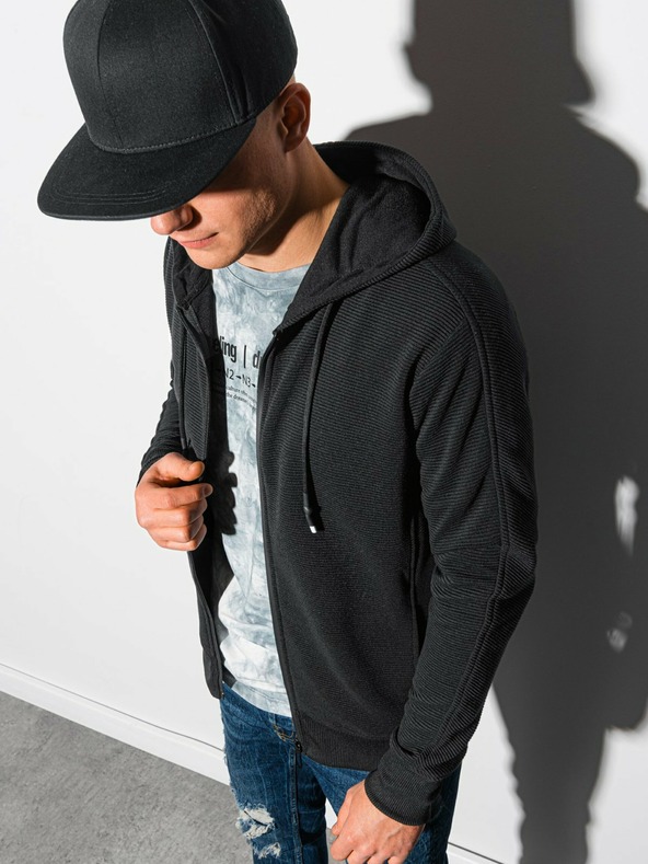 Ombre Clothing Schwarzer Herren-Kapuzenpullover mit Reißverschluss, Ombre Clothing B1157