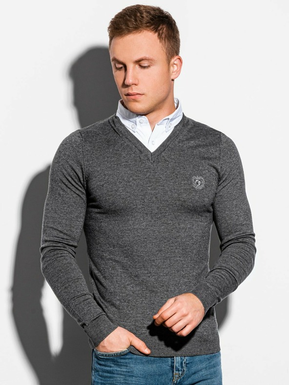 Ombre Clothing Grau gestreifter Herrenpullover mit Hemdeinsatz E120