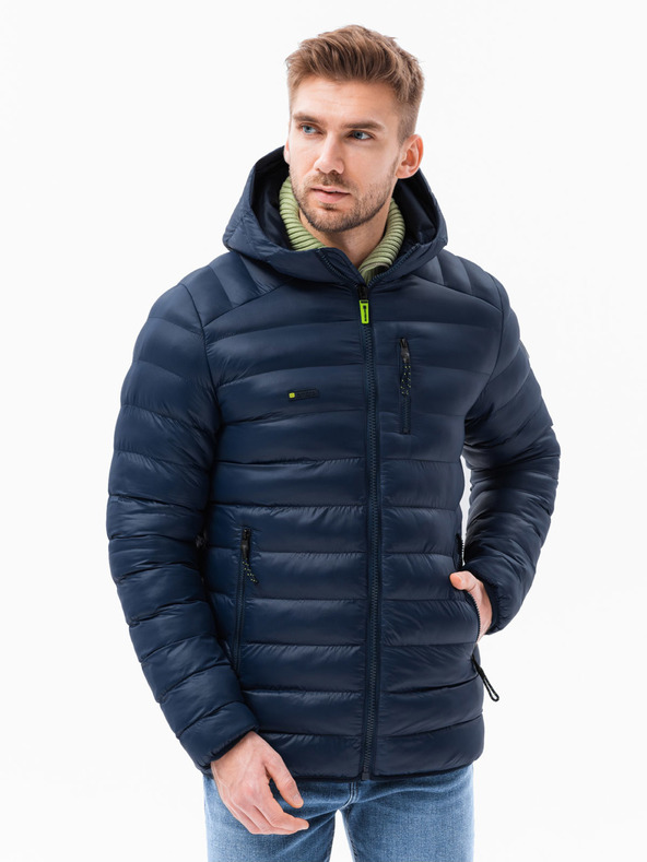Ombre Clothing Herren-Steppjacke mit Kapuze - dunkelblau V3 C549