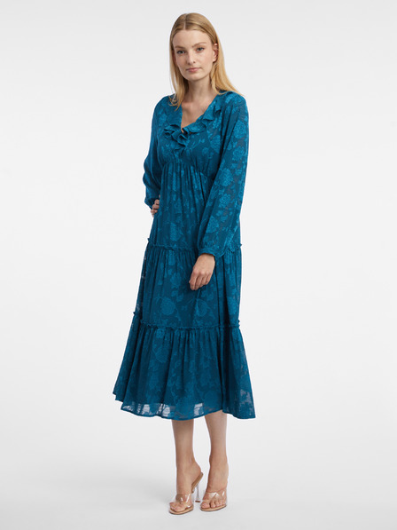 Orsay Blaues Damen-Midikleid mit Blumenmuster ORSAY