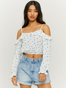 TALLY WEiJL Blau-weiß geblümte kurze Bluse mit Rüschen TALLY WEiJL