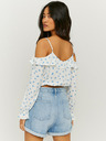 TALLY WEiJL Blau-weiß geblümte kurze Bluse mit Rüschen TALLY WEiJL