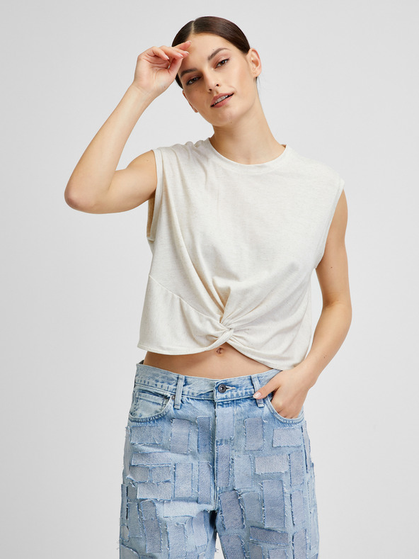 Vero Moda Cremefarbenes gestreiftes Crop-Top VERO MODA June