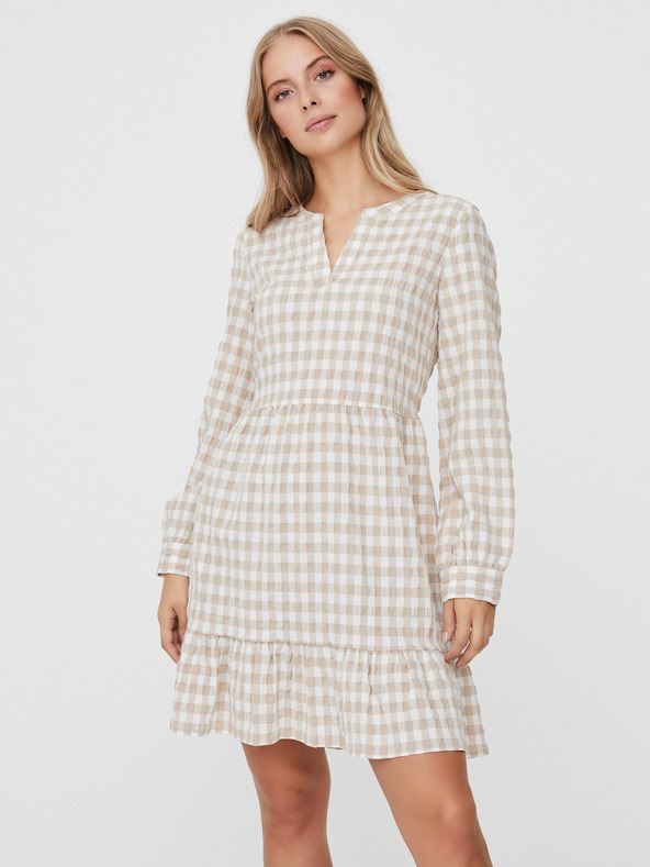 Vero Moda Weiß und beige kariertes Kleid VERO MODA Kimi