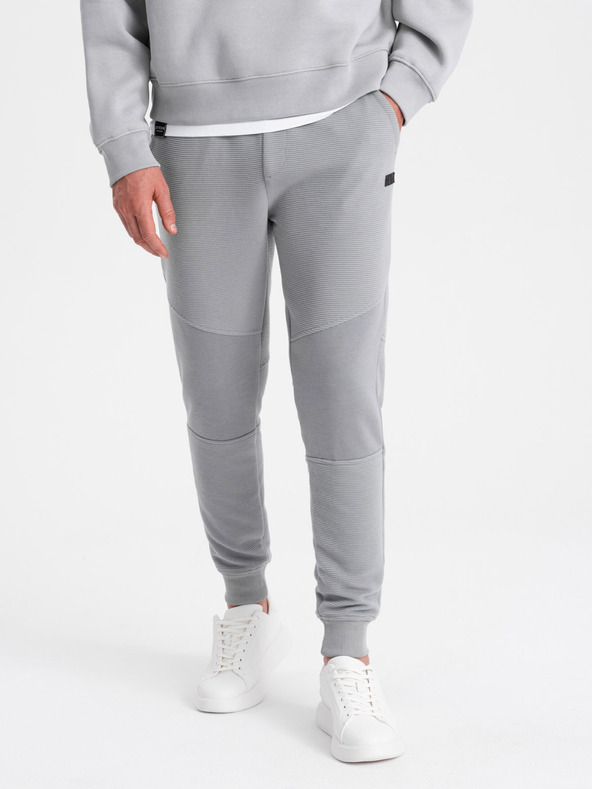 Ombre Clothing Herren-Sweatpants mit Ottoman-Stoffeinsätzen - grau V5 OM-PASK-0127