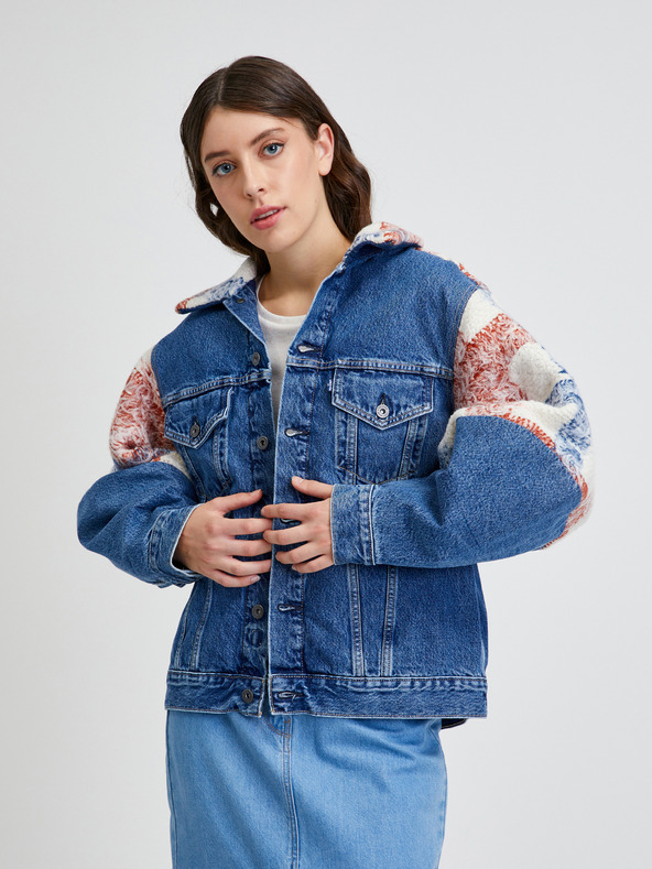 Levi's® Beige und blau karierte Levi's® Wedge Jeansjacke für Damen
