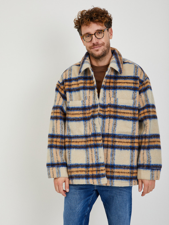 Levi's® Beigefarbene Herren Levi's® Portola Karo-Hemdjacke mit Wollmischung