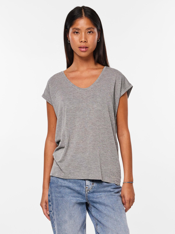 Pieces Grau gestromtes Damen-T-Shirt Pieces