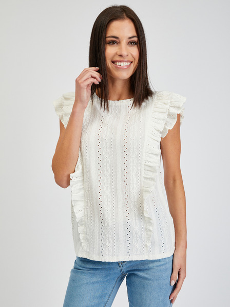 Orsay Weißes Damen-T-Shirt mit Rüschen ORSAY