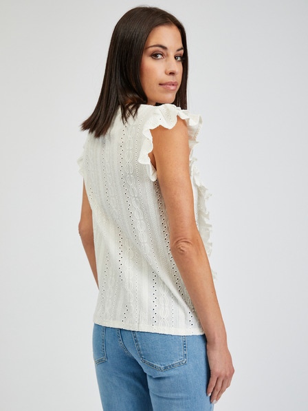Orsay Weißes Damen-T-Shirt mit Rüschen ORSAY