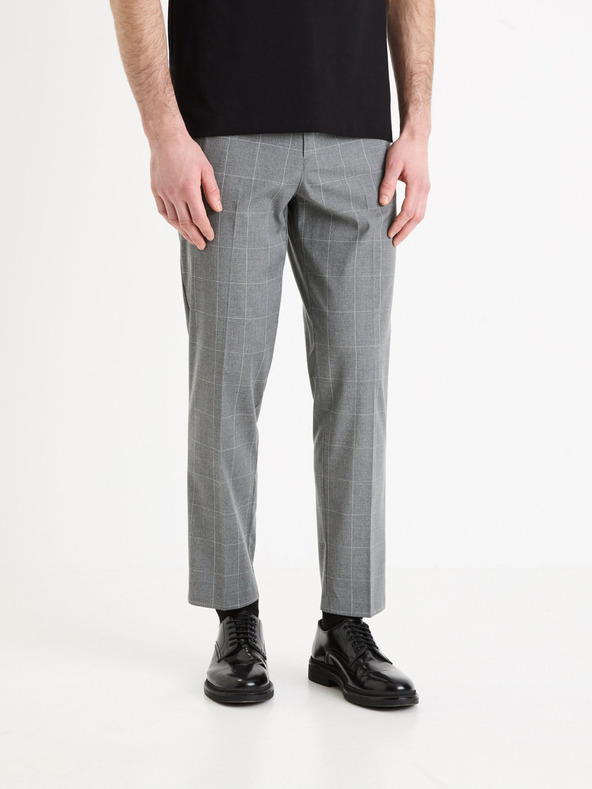Celio Hellgrau karierte Herren-Cropped-Hose Celio Gochecko