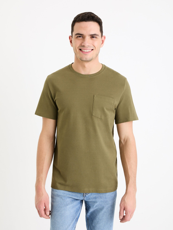 Celio Khaki Herren-Basis-T-Shirt Celio Gepik