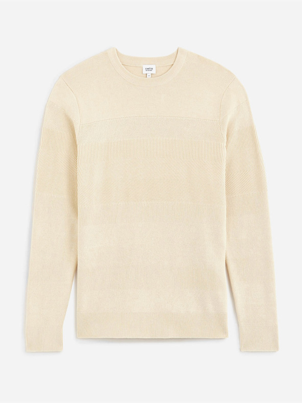 Celio Beige gestreifter Herren-Pullover Celio Defields