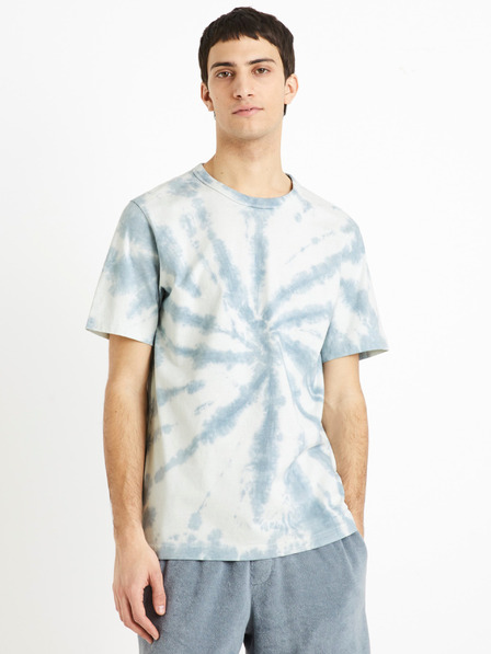 Celio Weiß und blau gemustertes Herren-T-Shirt Celio Deswirl