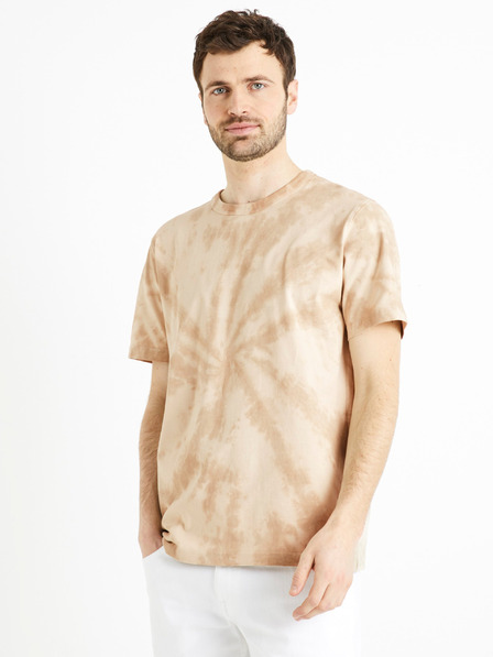 Celio Beigefarbenes Batik-T-Shirt für Herren Celio Deswirl