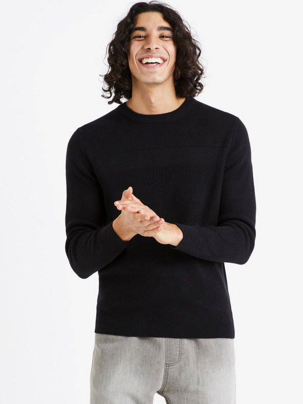 Celio Schwarzer Herren-Basic-Pullover Celio Defields