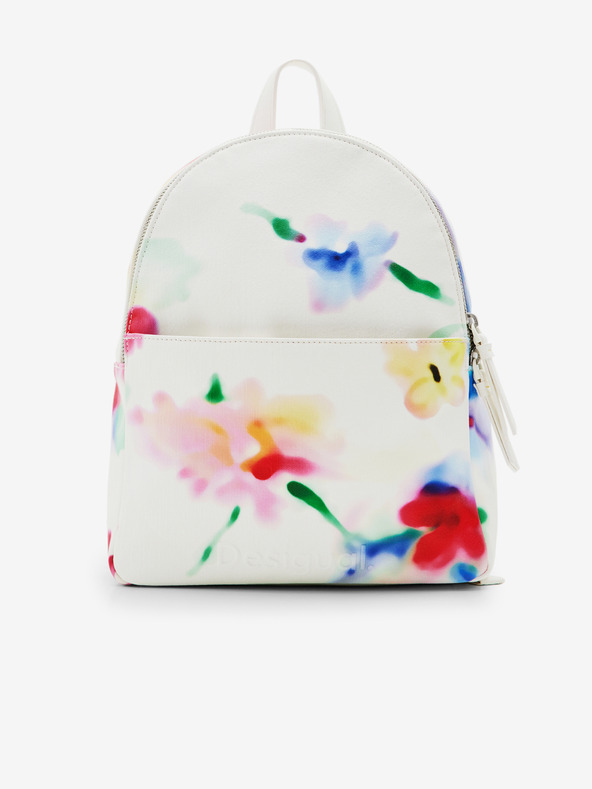 Desigual Weißer geblümter Damenrucksack Desigual Liquidflower Mombasa Mini