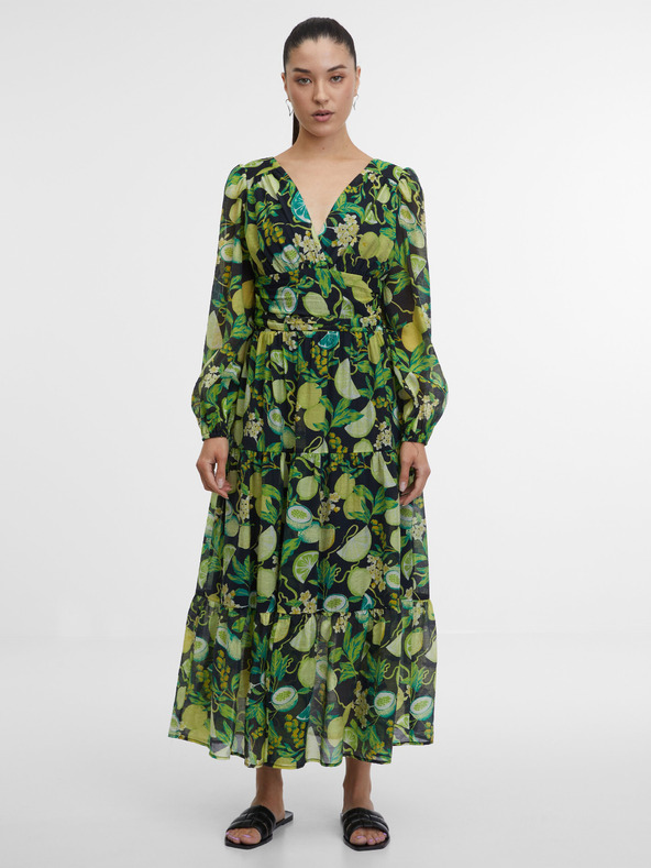 Orsay Schwarz-gelbes gemustertes Maxi-Kleid für Damen ORSAY