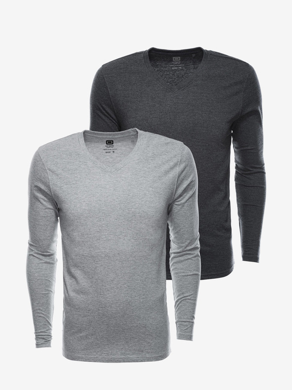 Ombre Clothing Herren Langarm-T-Shirt ohne Druck - Mix 2 Stück im Pack V1 Z41 basic