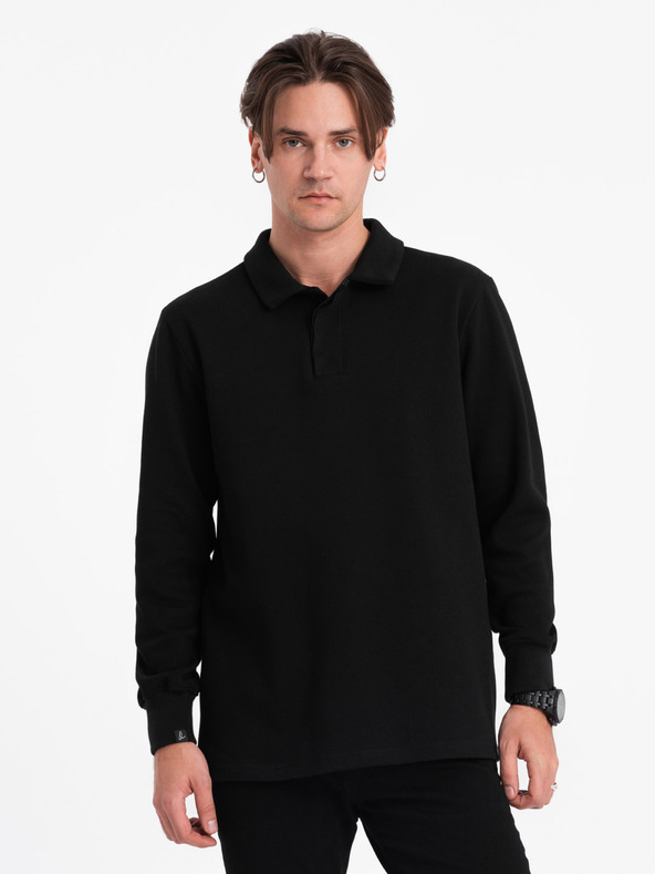 Ombre Clothing Schwarzes Herren-Sweatshirt mit Grundkragen Ombre Clothing