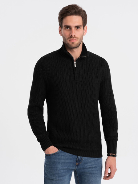 Ombre Clothing Schwarze Herren-Strickjacke mit Kragen Ombre Clothing
