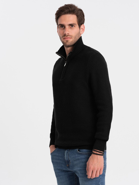 Ombre Clothing Schwarze Herren-Strickjacke mit Kragen Ombre Clothing