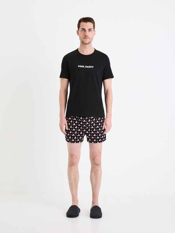 Celio Schwarzer Herren-Kurzschlafanzug Celio Gipypool