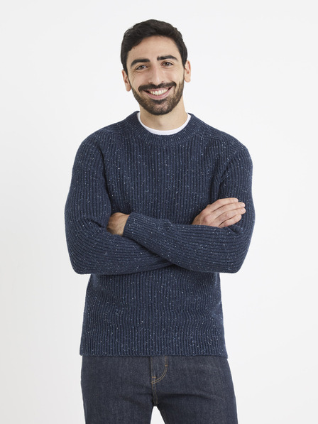 Celio Dunkelblauer gestromter Herren Pullover Celio