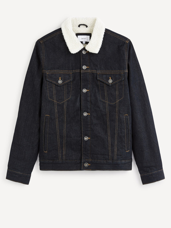 Celio Dunkelblaue Jeansjacke mit Pelzimitat Celio Vusherpa