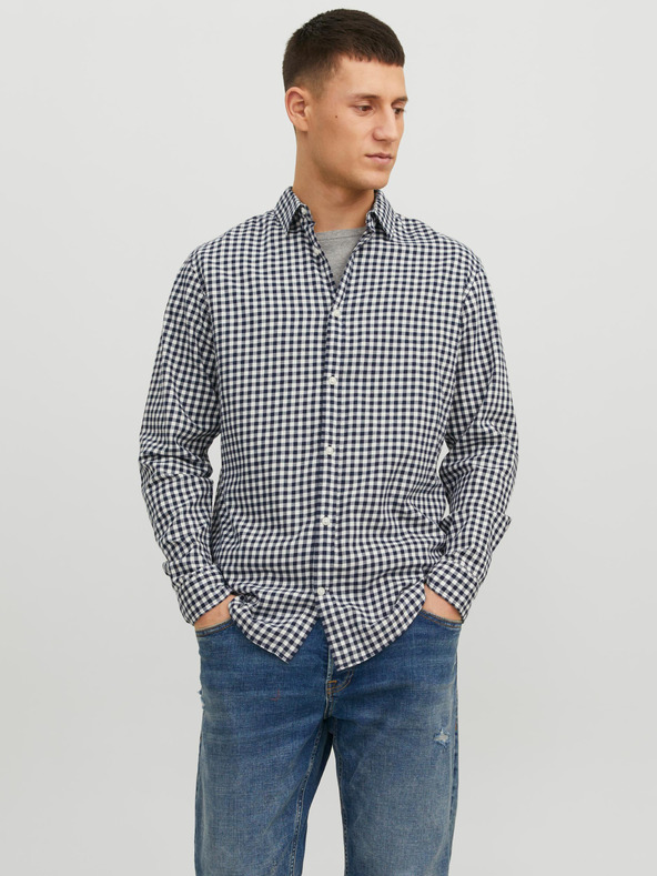 Jack & Jones Weißes und blaues Jack & Jones Gingham-Karohemd für Herren