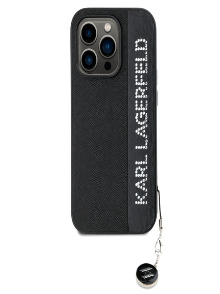 Karl Lagerfeld Karl Lagerfeld PU Saffiano Strass Charm Back Cover für iPhone 14 Pro Schwarz
