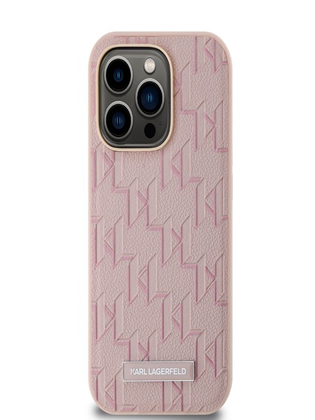 Karl Lagerfeld PU Leder Monogramm Metall Logo Magsafe Schutzhülle für iPhone 14 Pro Max Rosa Karl Lagerfeld
