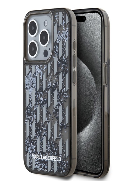 Karl Lagerfeld Liquid Glitter Monogram Gradient Back Cover für iPhone 15 Pro Max Schwarz Karl Lagerfeld