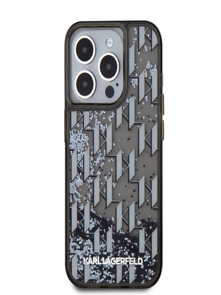 Karl Lagerfeld Liquid Glitter Monogram Gradient Back Cover für iPhone 15 Pro Max Schwarz Karl Lagerfeld
