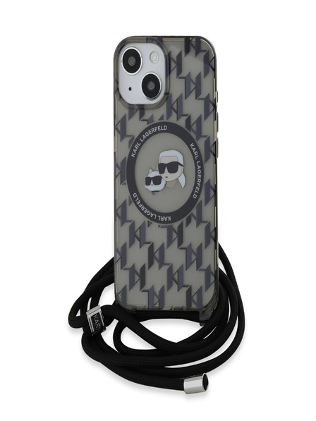 Karl Lagerfeld Karl Lagerfeld IML Monogram Crossbody K&CH Heads MagSafe Back Cover für iPhone 15 Schwarz