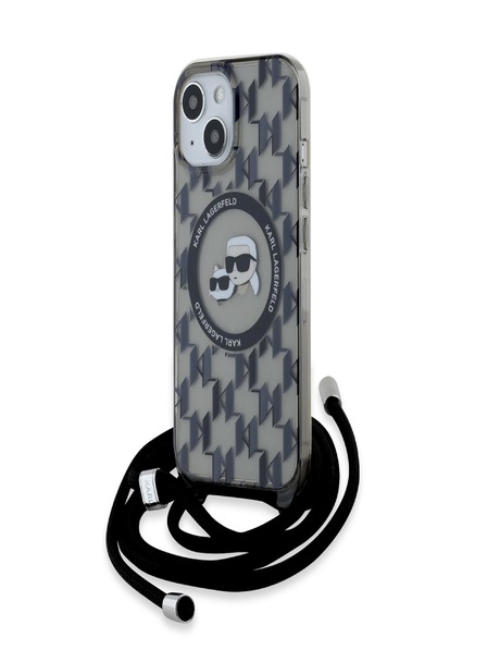 Karl Lagerfeld Karl Lagerfeld IML Monogram Crossbody K&CH Heads MagSafe Back Cover für iPhone 15 Schwarz