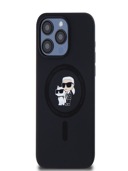 Karl Lagerfeld Flüssigsilikon Karl und Choupette Magsafe Schutzhülle für iPhone 15 Pro Max Schwarz Karl Lagerfeld
