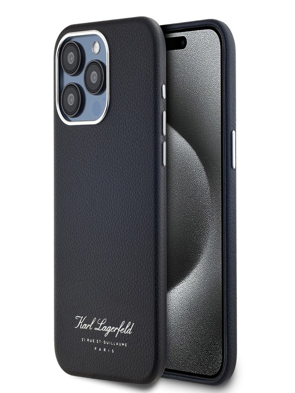 Karl Lagerfeld Genarbtes PU Hotel RSG Back Cover für iPhone 15 Pro Max Schwarz Karl Lagerfeld