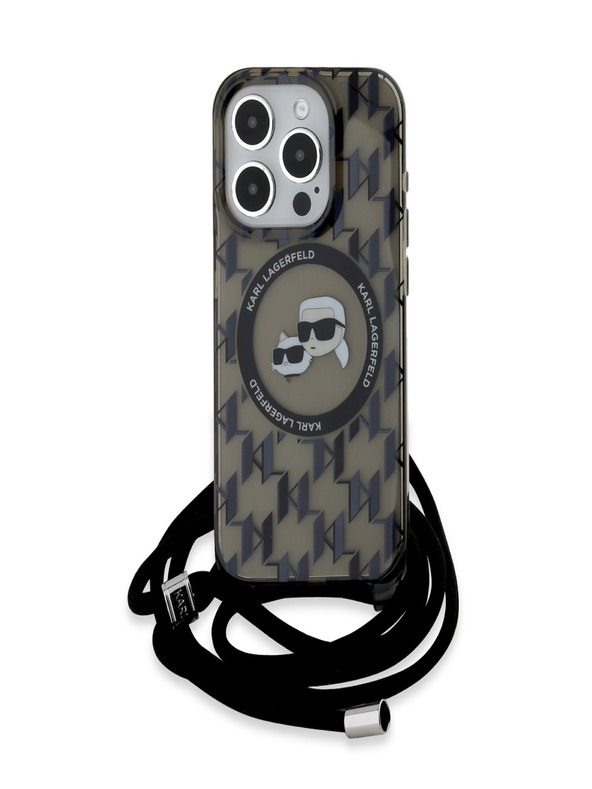 Karl Lagerfeld Karl Lagerfeld IML Monogram Crossbody K&CH Heads MagSafe Back Cover für iPhone 15 Pro Schwarz