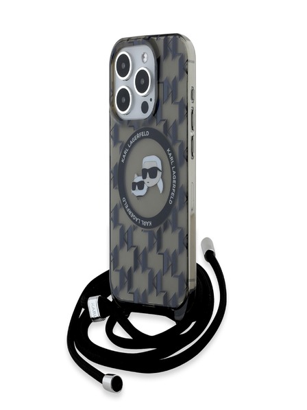 Karl Lagerfeld Karl Lagerfeld IML Monogram Crossbody K&CH Heads MagSafe Back Cover für iPhone 15 Pro Schwarz