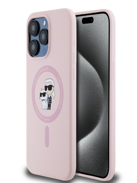 Karl Lagerfeld Liquid Silicone Karl und Choupette Magsafe Back Cover für iPhone 14 Pro Max Rosa Karl Lagerfeld