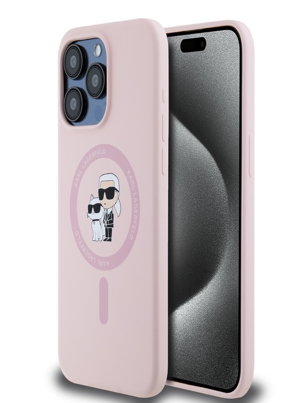 Karl Lagerfeld Liquid Silicone Karl und Choupette Magsafe Back Cover für iPhone 14 Pro Max Rosa Karl Lagerfeld