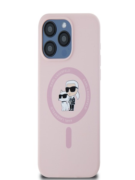 Karl Lagerfeld Liquid Silicone Karl und Choupette Magsafe Back Cover für iPhone 14 Pro Max Rosa Karl Lagerfeld