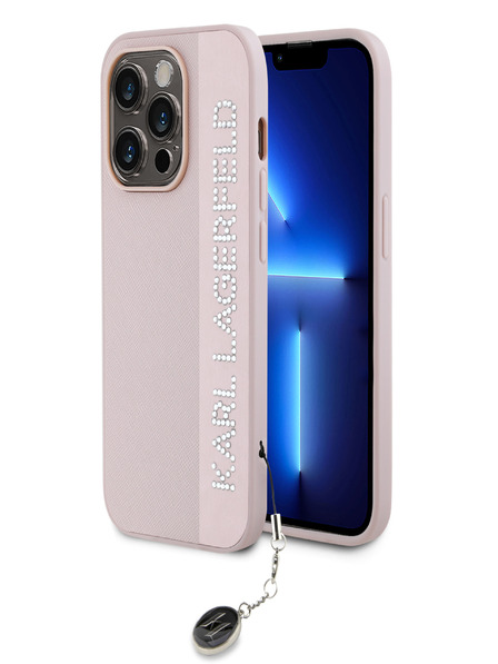 Karl Lagerfeld Karl Lagerfeld PU Saffiano Rhinestone Charm Schutzhülle für iPhone 14 Pro Max Pink