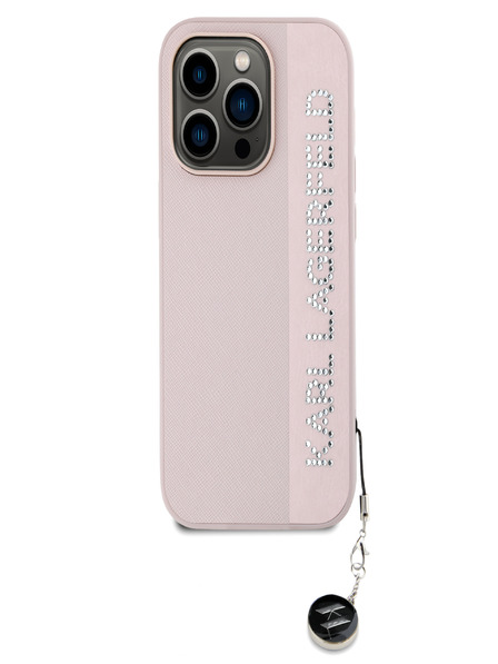 Karl Lagerfeld Karl Lagerfeld PU Saffiano Rhinestone Charm Schutzhülle für iPhone 14 Pro Max Pink