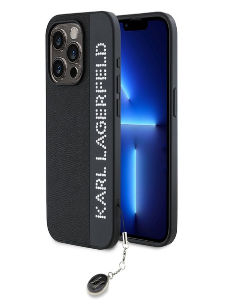 Karl Lagerfeld Karl Lagerfeld PU Saffiano Strass Charm Back Cover für iPhone 15 Pro Schwarz