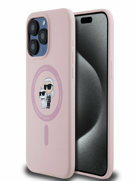 Karl Lagerfeld Liquid Silicone Karl und Choupette Magsafe Back Cover für iPhone 15 Pro Max Pink Karl Lagerfeld