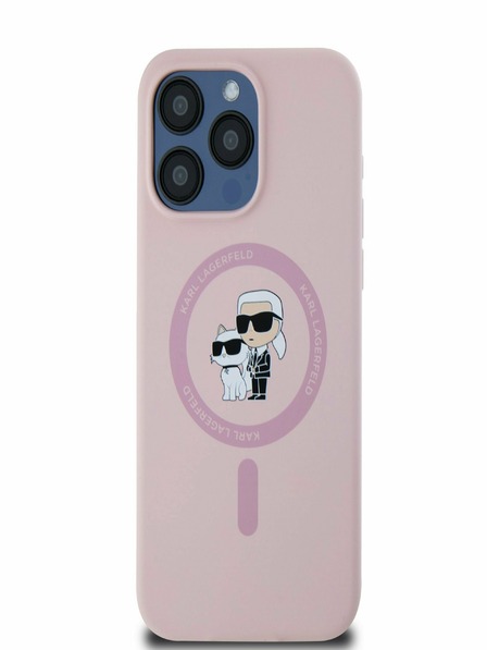 Karl Lagerfeld Liquid Silicone Karl und Choupette Magsafe Back Cover für iPhone 15 Pro Max Pink Karl Lagerfeld