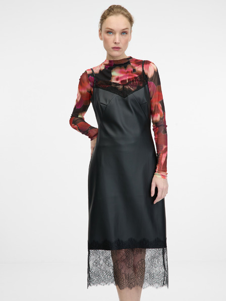 Orsay Schwarzes Damen-Midi-Kleid aus Lederimitat ORSAY