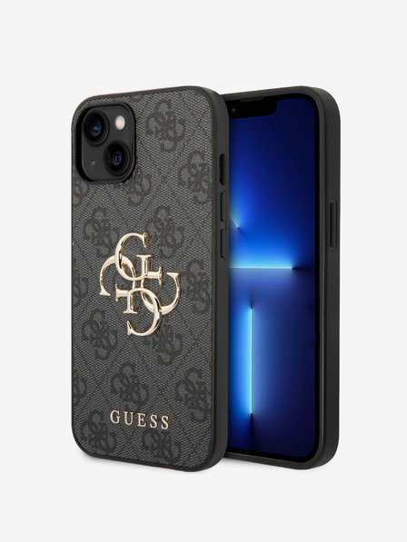 Guess Guess PU 4G Metall-Logo-Rückseite für iPhone 15 Grau
